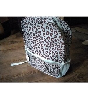 Leopard Print Women's Backpack - White and Brown Accent